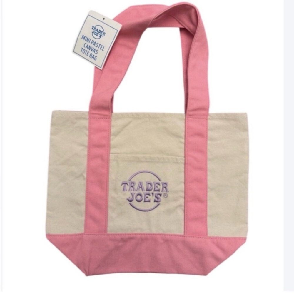 Trader Joe's Mini Canvas Tote NWT Pastel Pink